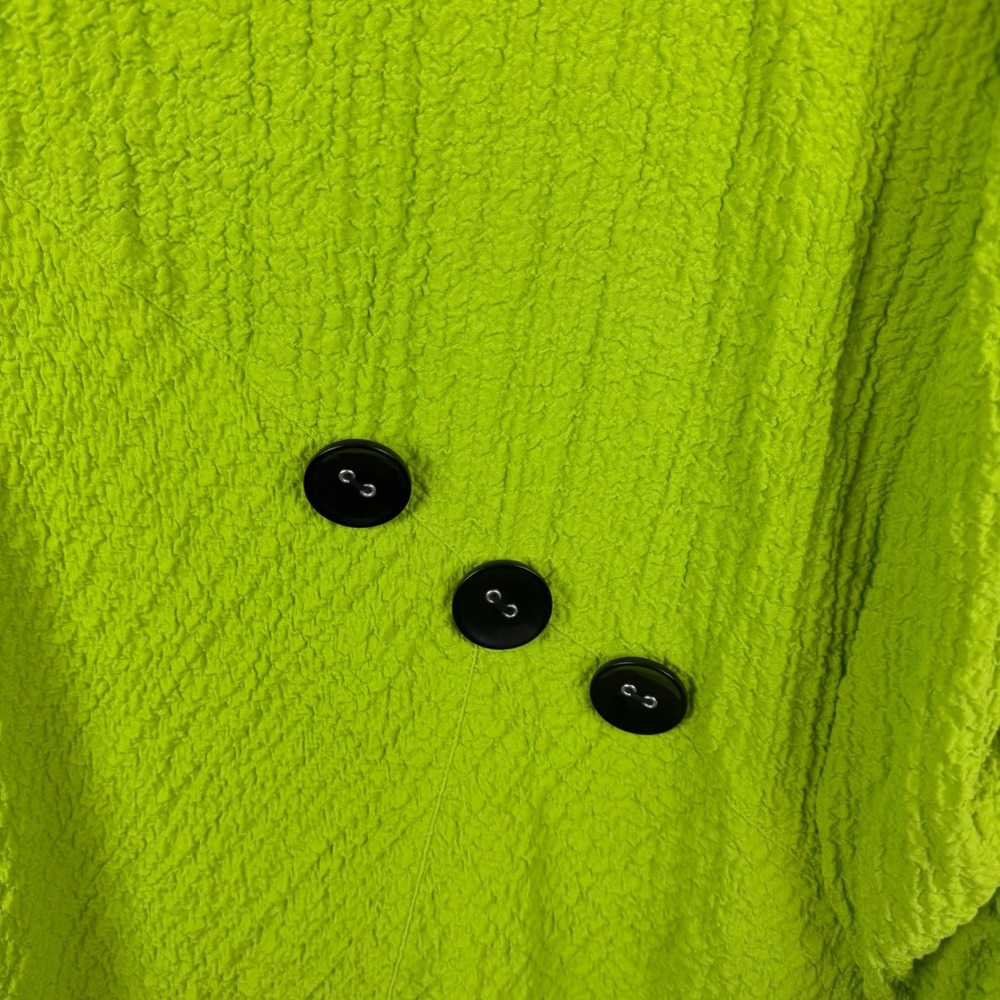 Ali Miles Womens Lime Green Textured Button Accent Roll Tab Sleeve Tunic Top L - Picture 2 of 9